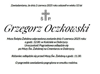 Na wieczny spoczynek odszedł nasz kolega Grzegorz Oczkowski