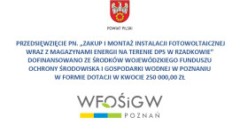 Zakup i montaż instalacji fotowoltaicznej wraz z magazynami energii na terenie DPS w Rzadkowie