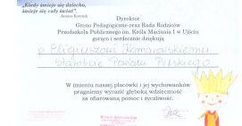 Pracownicy i Rada Rodziców Przedszkola Publicznego im. Króla Maciusia I w Ujściu 