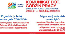 Starostwo Powiatowe w Pile otwarte w sobotę, 15 grudnia