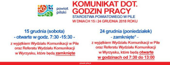 Starostwo Powiatowe w Pile otwarte w sobotę, 15 grudnia