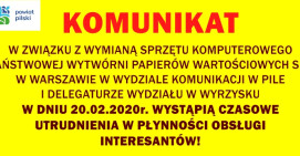 Chwilowe utrudnienia w Wydziale Komunikacji