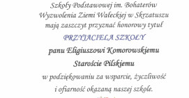 Podziękowanie Szkoła Podstawowa im. Bohaterów Wyzwolenia Ziemi Wałeckiej w Skrzatuszu