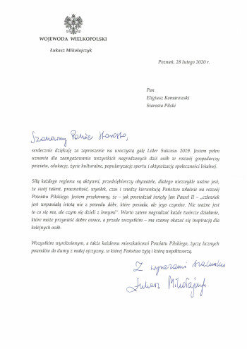 Podziękowanie Wojewoda Wielkopolski