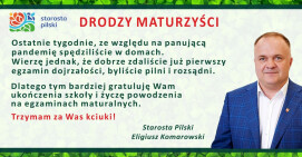 Życzenia i stypendia Starosty Pilskiego dla maturzystów