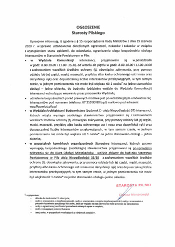 Ogłoszenie Starosty Pilskiego 
