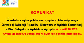 Z powodu ogólnopolskiej awarii utrudnienia w Wydziale Komunikacji