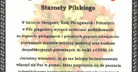 Podziękowanie OIPiP w Pile za przekazanie środków ochrony osobistej