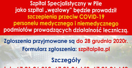 W pilskim szpitalu będzie szczepiony personel podmiotów leczniczych