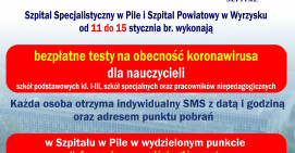 Szpitale w Pile i Wyrzysku będą testować nauczycieli na obecność koronawirusa