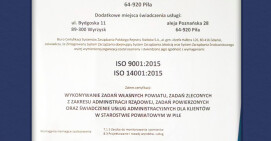 Certyfikat za wysoką jakość usług dla Starostwa Powiatowego w Pile