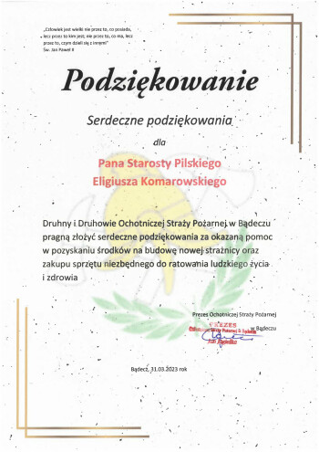 Prezes Ochotniczej Straży Pożarnej w Bądeczu
