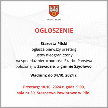 Przetarg na sprzedaż nieruchomości w Zawadzie
