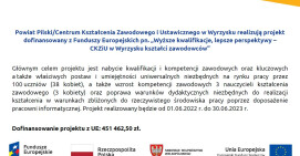 WYŻSZE KWALIFIKACJE, LEPSZE PERSPEKTYWY - CKZIU W WYRZYSKU KSZTAŁCI ZAWODOWCÓW
