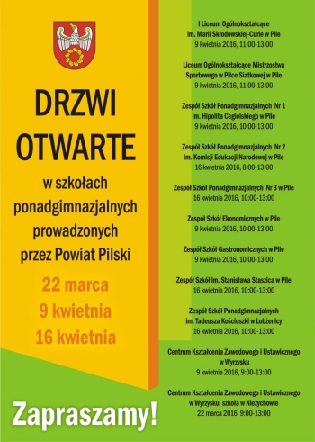 Drzwi Otwarte szkół ponadgimnazjlanych Powiatu Pilskiego - zapraszamy!