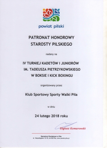 IV Turniej Kadetów i Juniorów im. T. Pietrzykowskiego w Boksie i Kick Boxingu