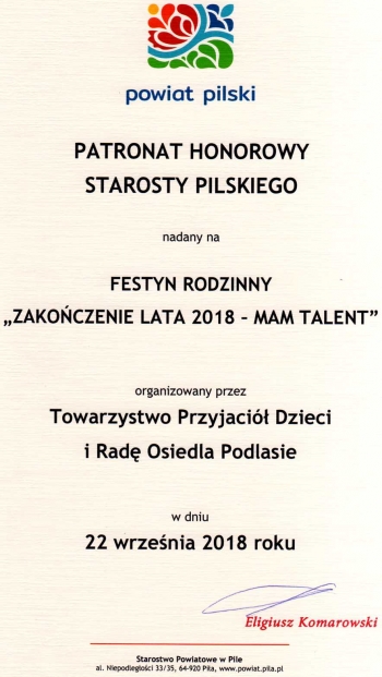 Festyn rodzinny "Zakończenie lata 2018 - Mam talent"