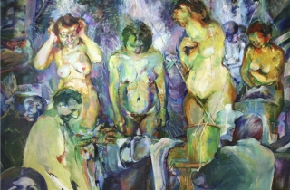 Beata Bigaj.Prysznic, olej na płótnie, 180 x 180 cm, 2017